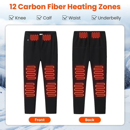 Winter Heated Pants for Men & Women: 12-Zone USB 5V Heated Trousers, 3 Levels, Machine Washable Unisex