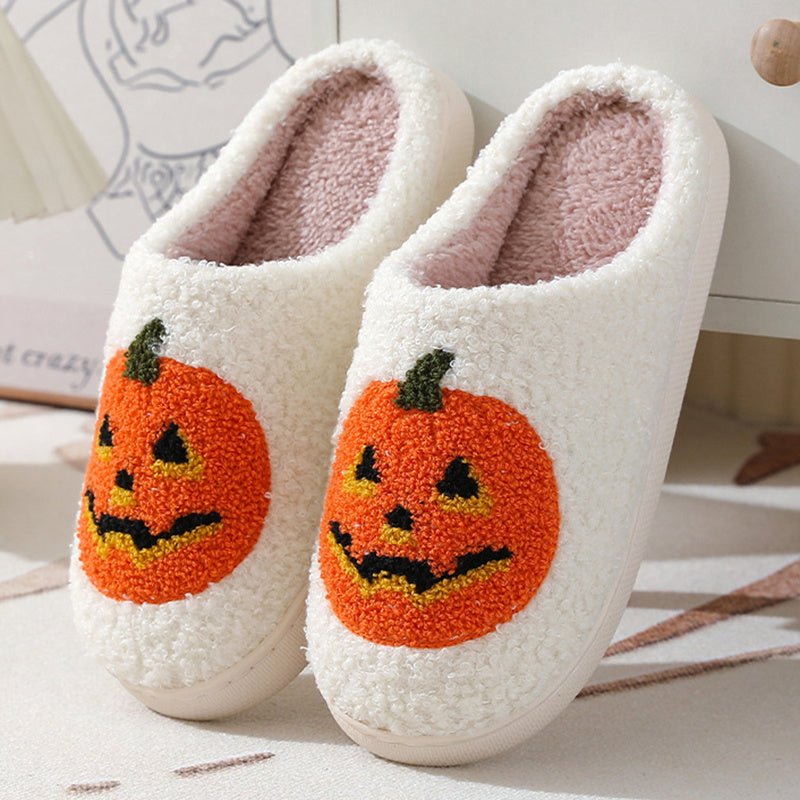 Cozy Halloween Pumpkin Cartoon Slippers – Warm, Non-Slip Indoor Winter Shoes for Men & Women Couples