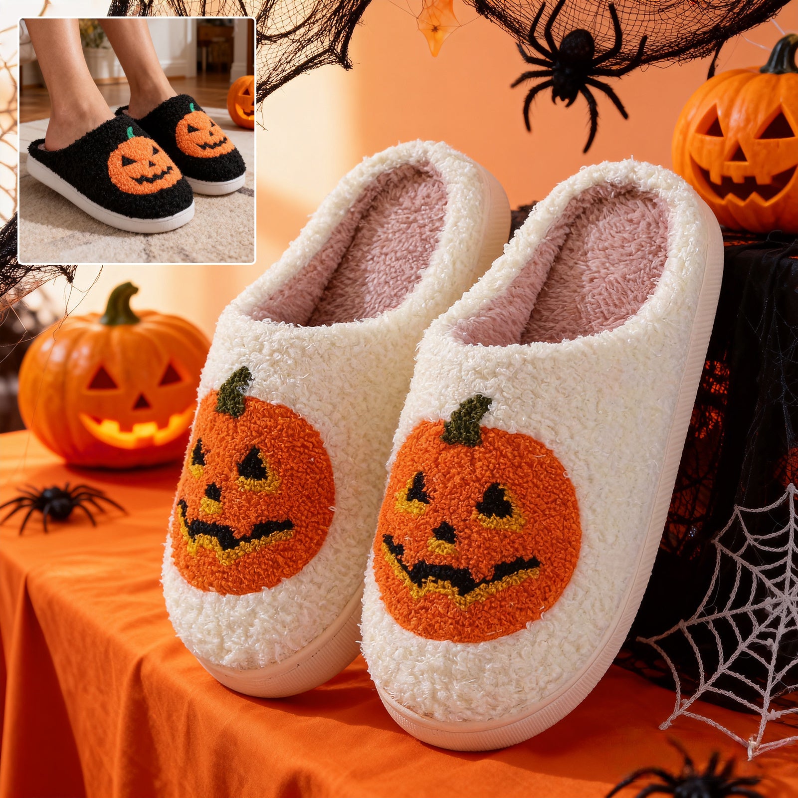 Cozy Halloween Pumpkin Cartoon Slippers – Warm, Non-Slip Indoor Winter Shoes for Men & Women Couples