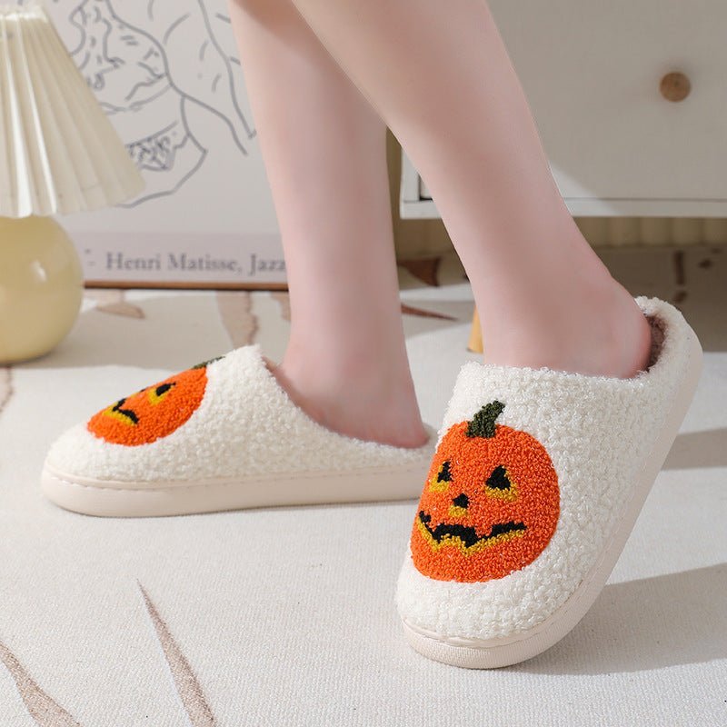 Cozy Halloween Pumpkin Cartoon Slippers – Warm, Non-Slip Indoor Winter Shoes for Men & Women Couples