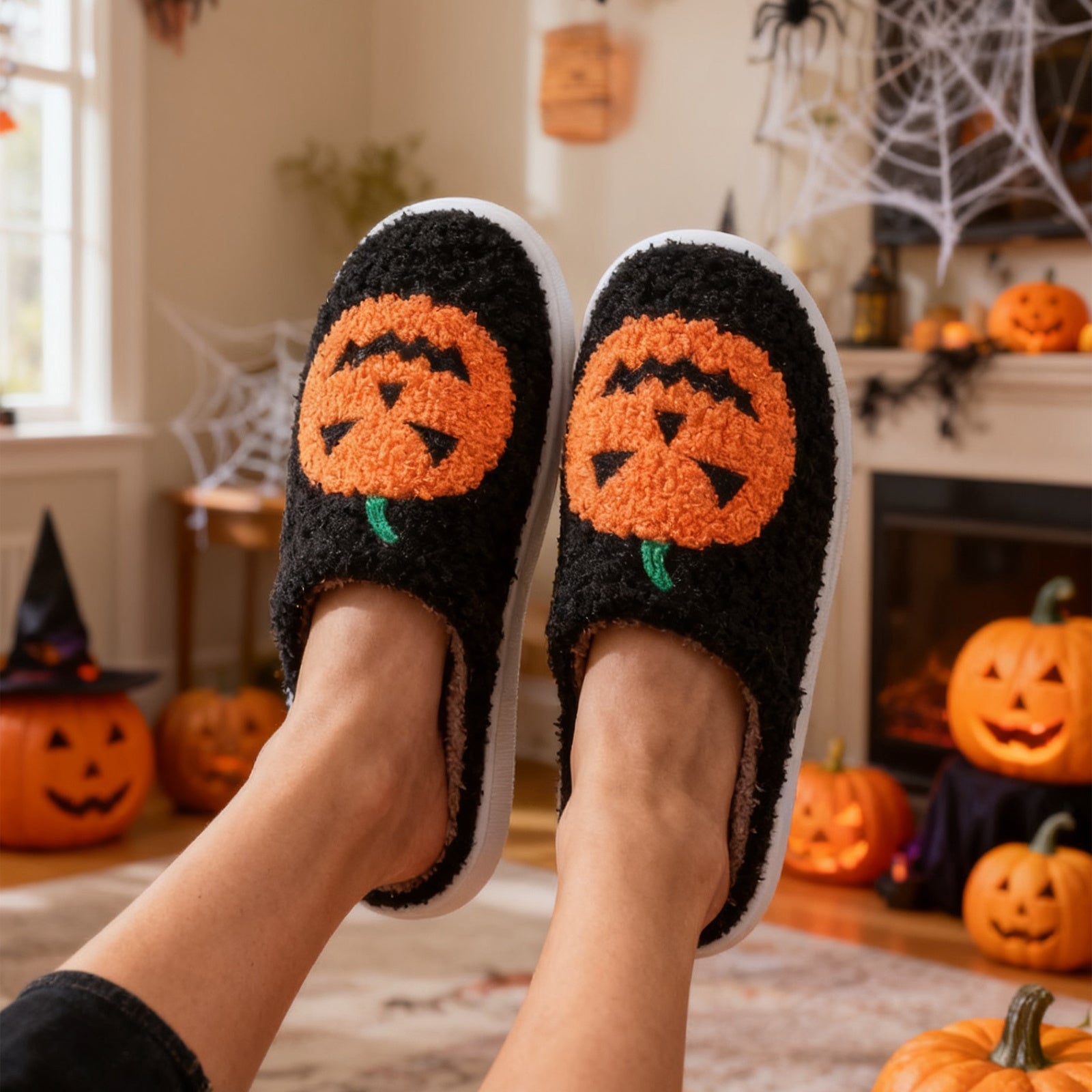 Cozy Halloween Pumpkin Cartoon Slippers – Warm, Non-Slip Indoor Winter Shoes for Men & Women Couples