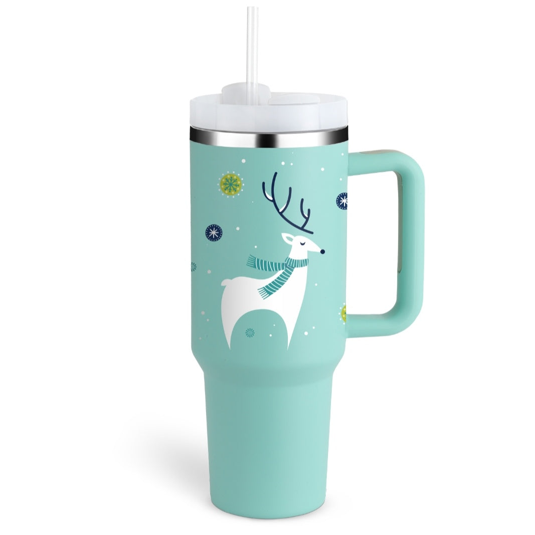 40 Oz Stainless Steel Insulated Tumbler with Handle & Straw – Spill-Proof Vacuum Coffee Mug with Lid, Large Travel Cup for Car, Office, Gym, Valentine’s Gift for Lovers