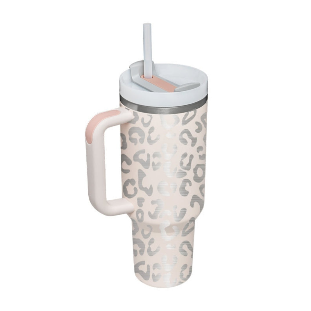 40 Oz Stainless Steel Insulated Tumbler with Handle & Straw – Spill-Proof Vacuum Coffee Mug with Lid, Large Travel Cup for Car, Office, Gym, Valentine’s Gift for Lovers