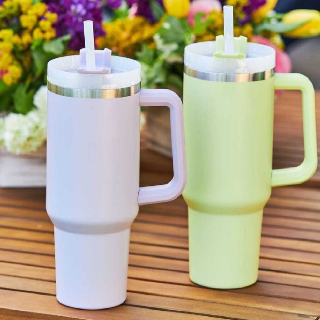 40 Oz Stainless Steel Insulated Tumbler with Handle & Straw – Spill-Proof Vacuum Coffee Mug with Lid, Large Travel Cup for Car, Office, Gym, Valentine’s Gift for Lovers