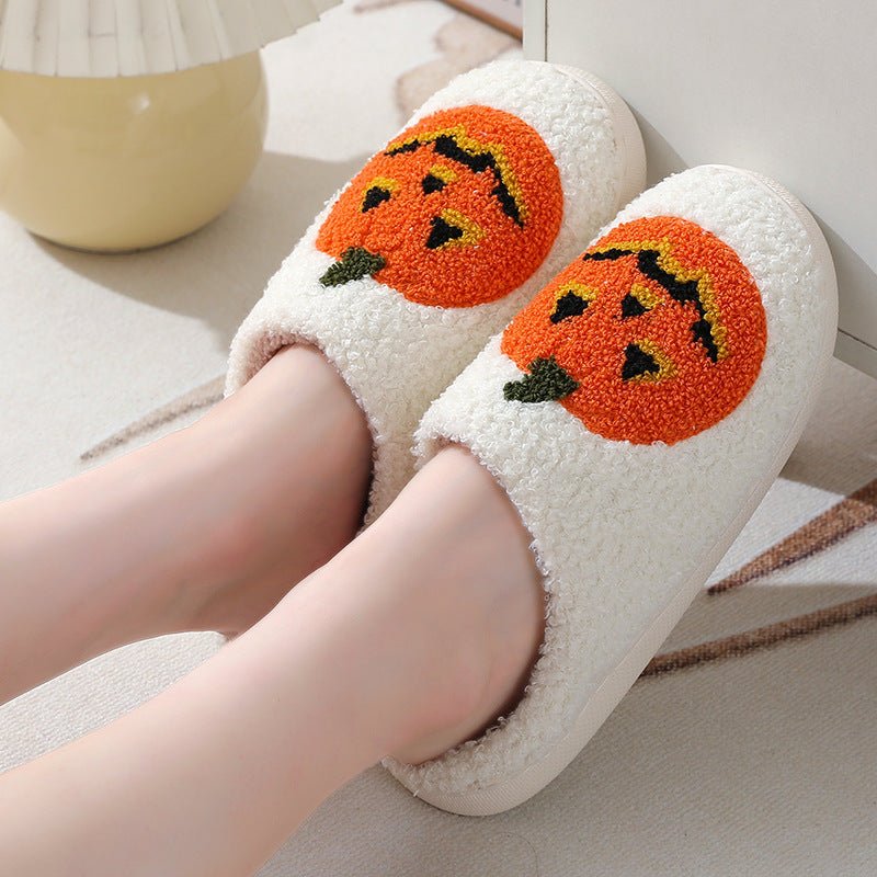 Cozy Halloween Pumpkin Cartoon Slippers – Warm, Non-Slip Indoor Winter Shoes for Men & Women Couples