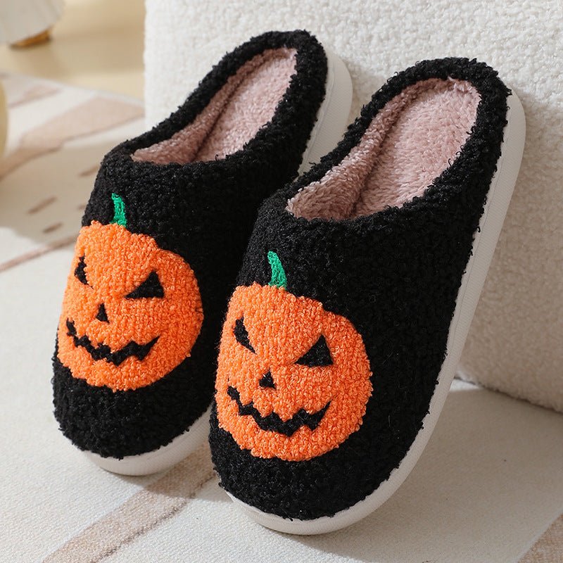Cozy Halloween Pumpkin Cartoon Slippers – Warm, Non-Slip Indoor Winter Shoes for Men & Women Couples
