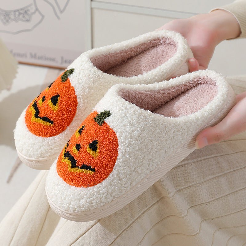 Cozy Halloween Pumpkin Cartoon Slippers – Warm, Non-Slip Indoor Winter Shoes for Men & Women Couples
