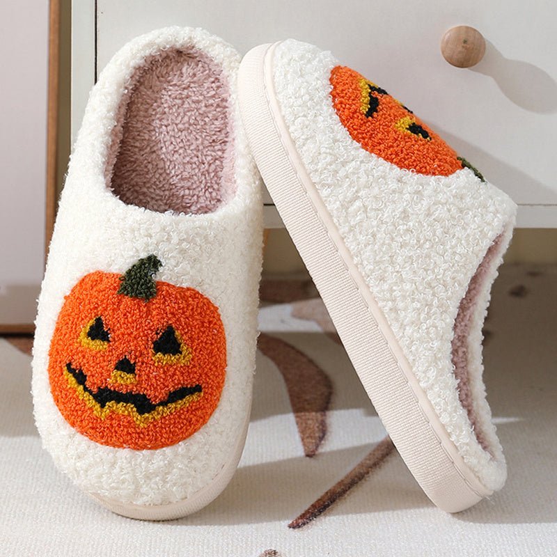 Cozy Halloween Pumpkin Cartoon Slippers – Warm, Non-Slip Indoor Winter Shoes for Men & Women Couples