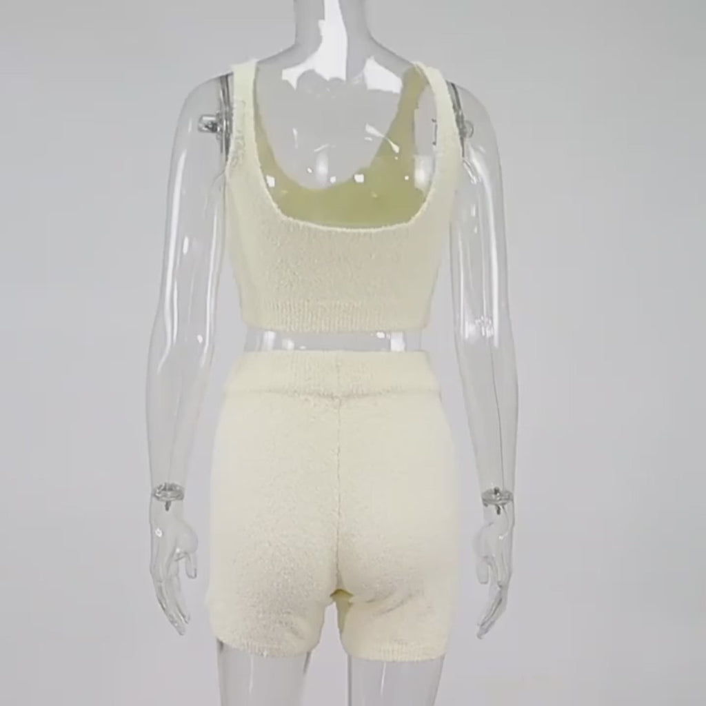 3-Piece Women’s Pajama Set – Long Sleeve Crop Tank Top & Drawstring Shorts Lounge Set