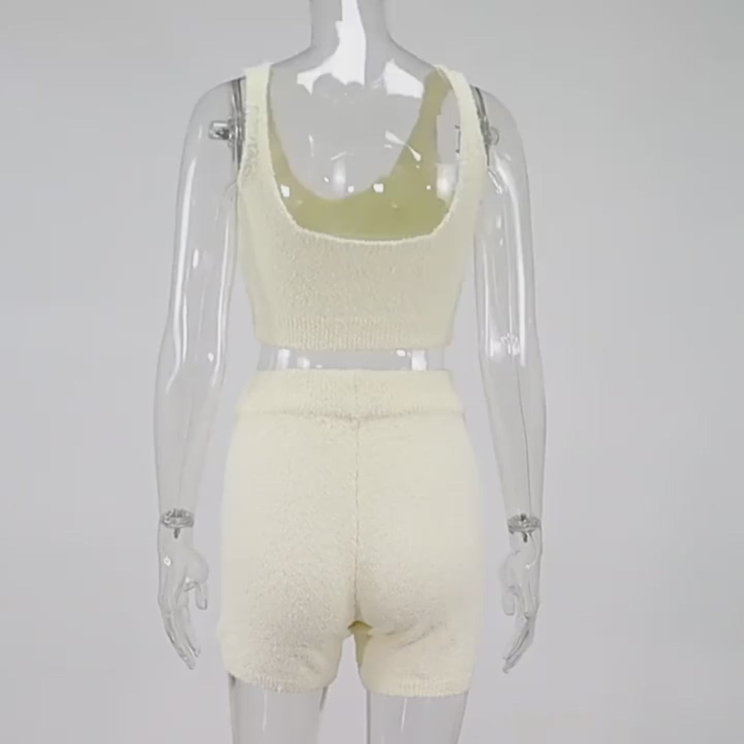 3-Piece Women’s Pajama Set – Long Sleeve Crop Tank Top & Drawstring Shorts Lounge Set