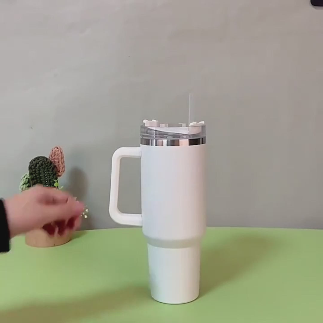 40 Oz Stainless Steel Insulated Tumbler with Handle & Straw – Spill-Proof Vacuum Coffee Mug with Lid, Large Travel Cup for Car, Office, Gym, Valentine’s Gift for Lovers